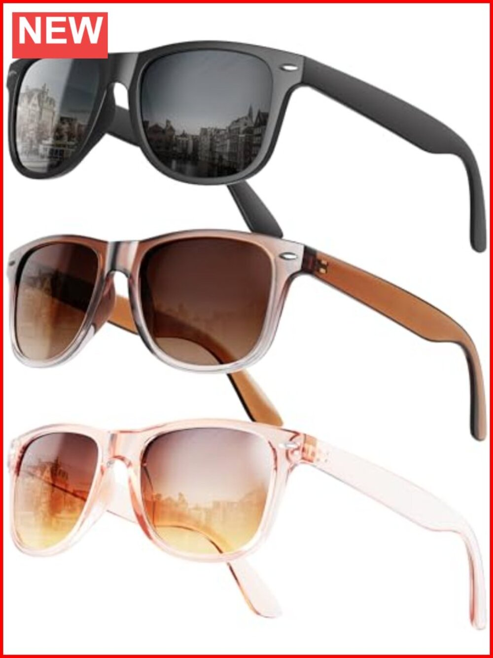 3-Pack Polarized Sunglasses for Women UV400 Protection Square Full Frame